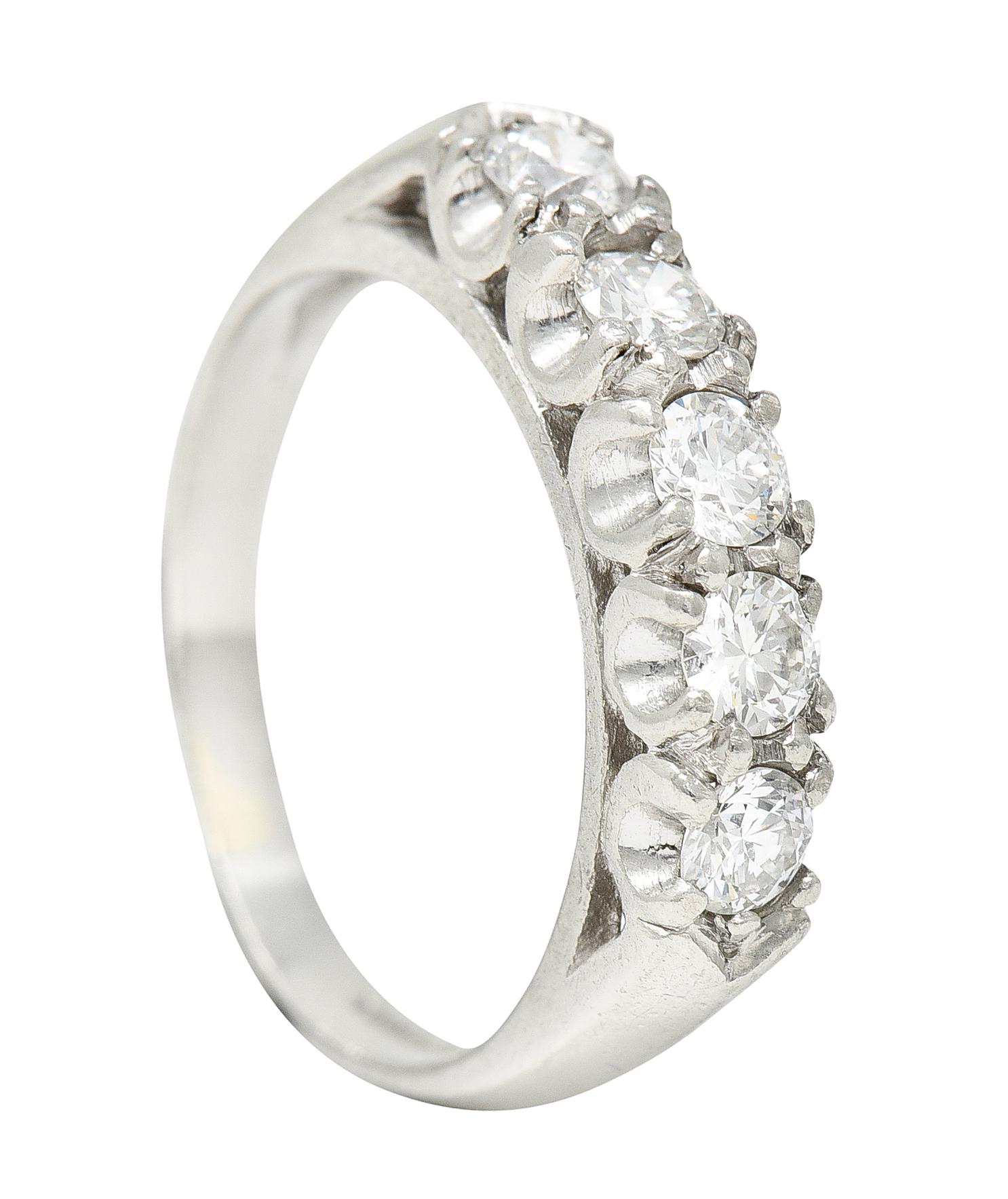 1950's Mid-Century 0.50 Carat Diamond Platinum Vintage Fishtail Band Ring For Sale 3