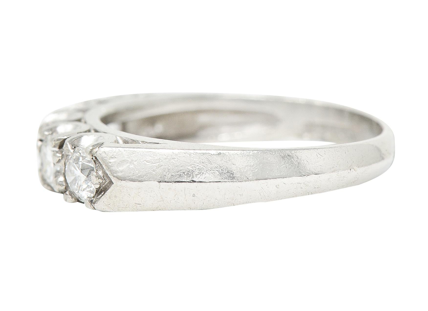 Round Cut 1950's Mid-Century 0.50 Carat Diamond Platinum Vintage Fishtail Band Ring For Sale