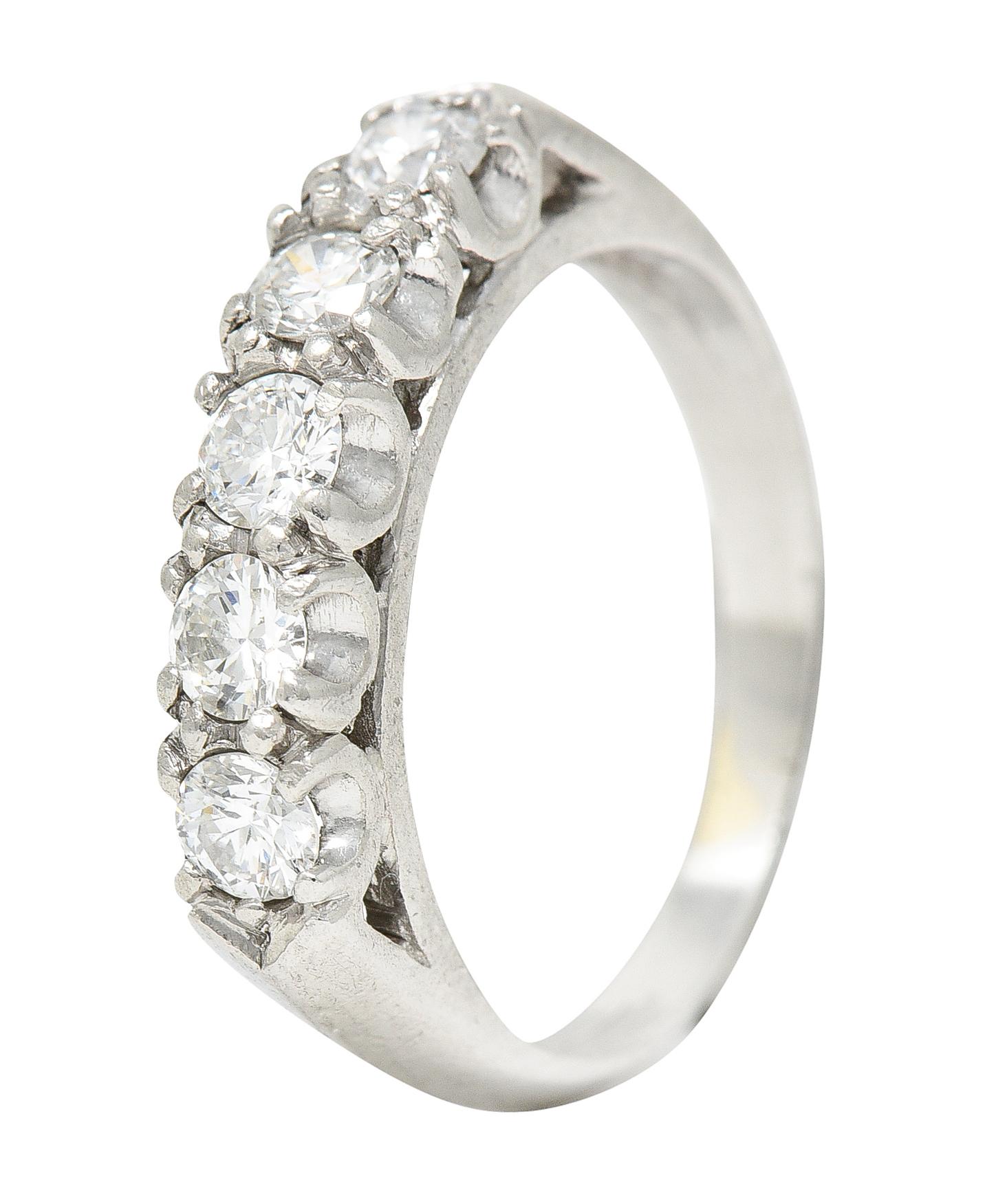 1950's Mid-Century 0.50 Carat Diamond Platinum Vintage Fishtail Band Ring For Sale 1