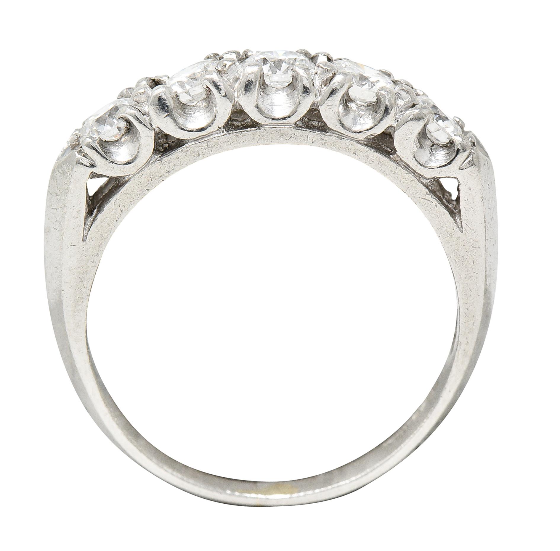 1950's Mid-Century 0.50 Carat Diamond Platinum Vintage Fishtail Band Ring For Sale 2