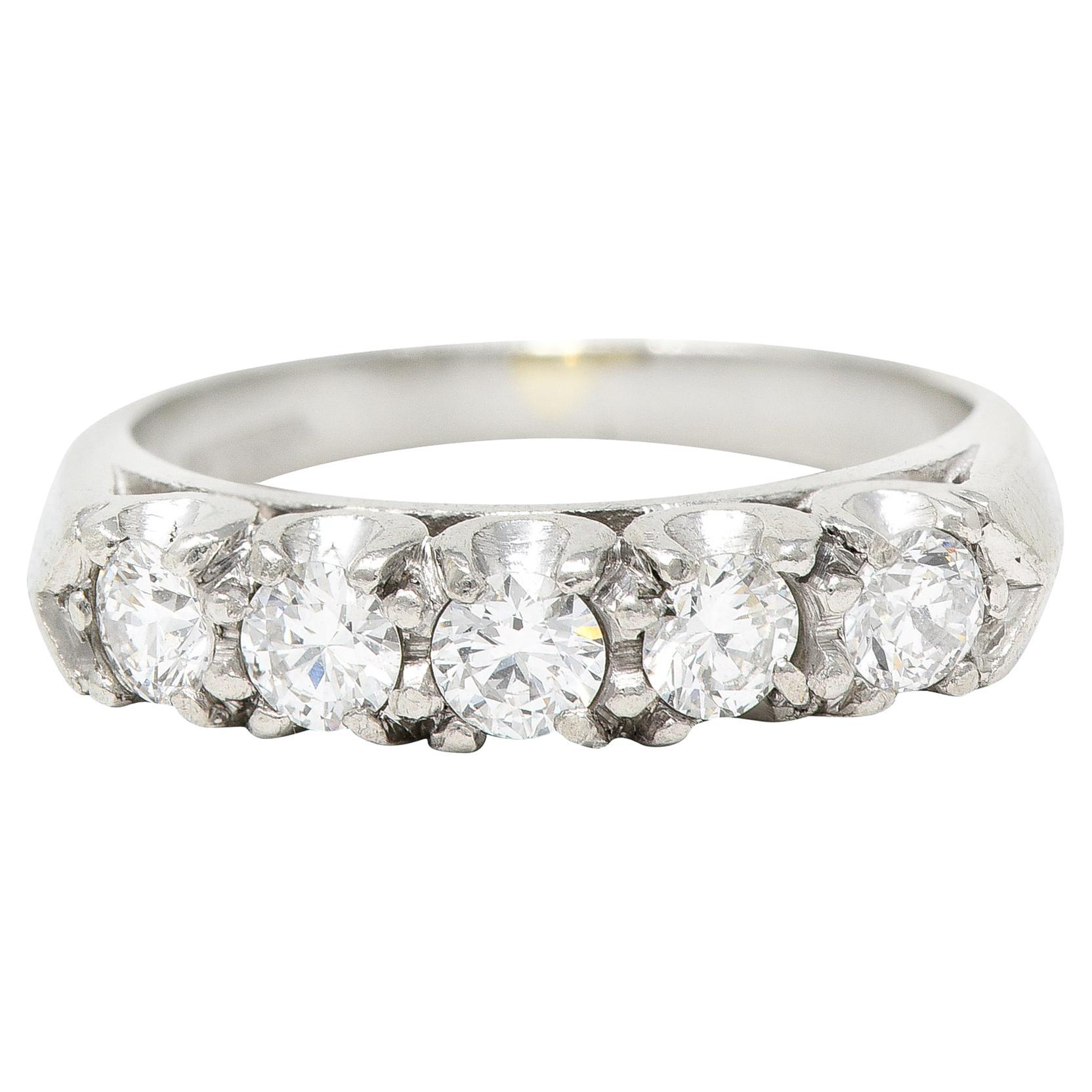 1950's Mid-Century 0.50 Carat Diamond Platinum Vintage Fishtail Band Ring For Sale