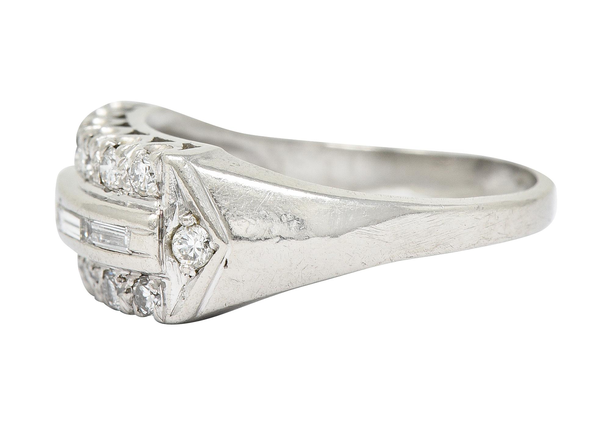 Baguette Cut 1950's Mid-Century 0.50 Carats Diamond Platinum Fishtail Channel Band Ring For Sale