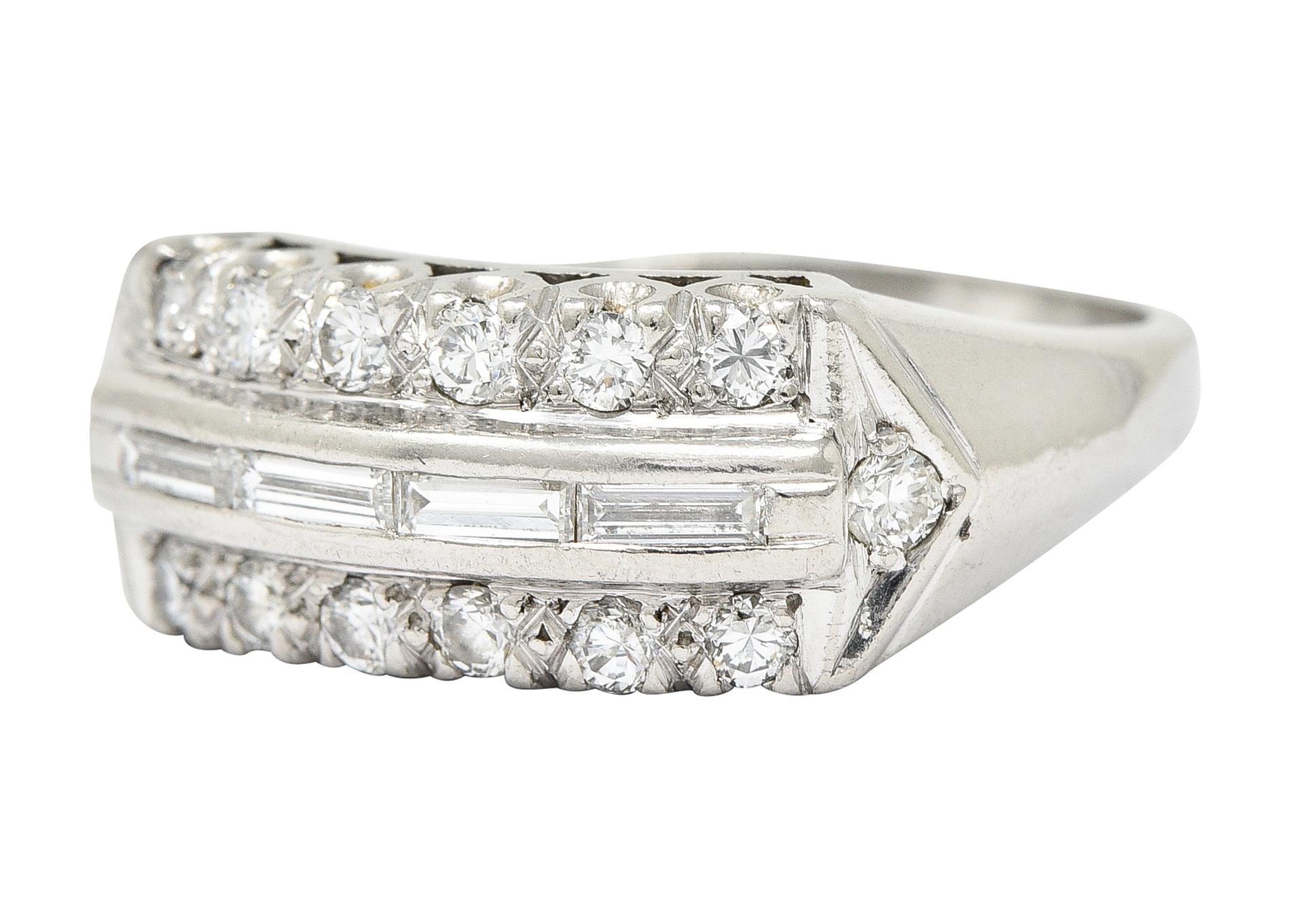 1950's Mid-Century 0.50 Carats Diamond Platinum Fishtail Channel Band Ring In Excellent Condition For Sale In Philadelphia, PA