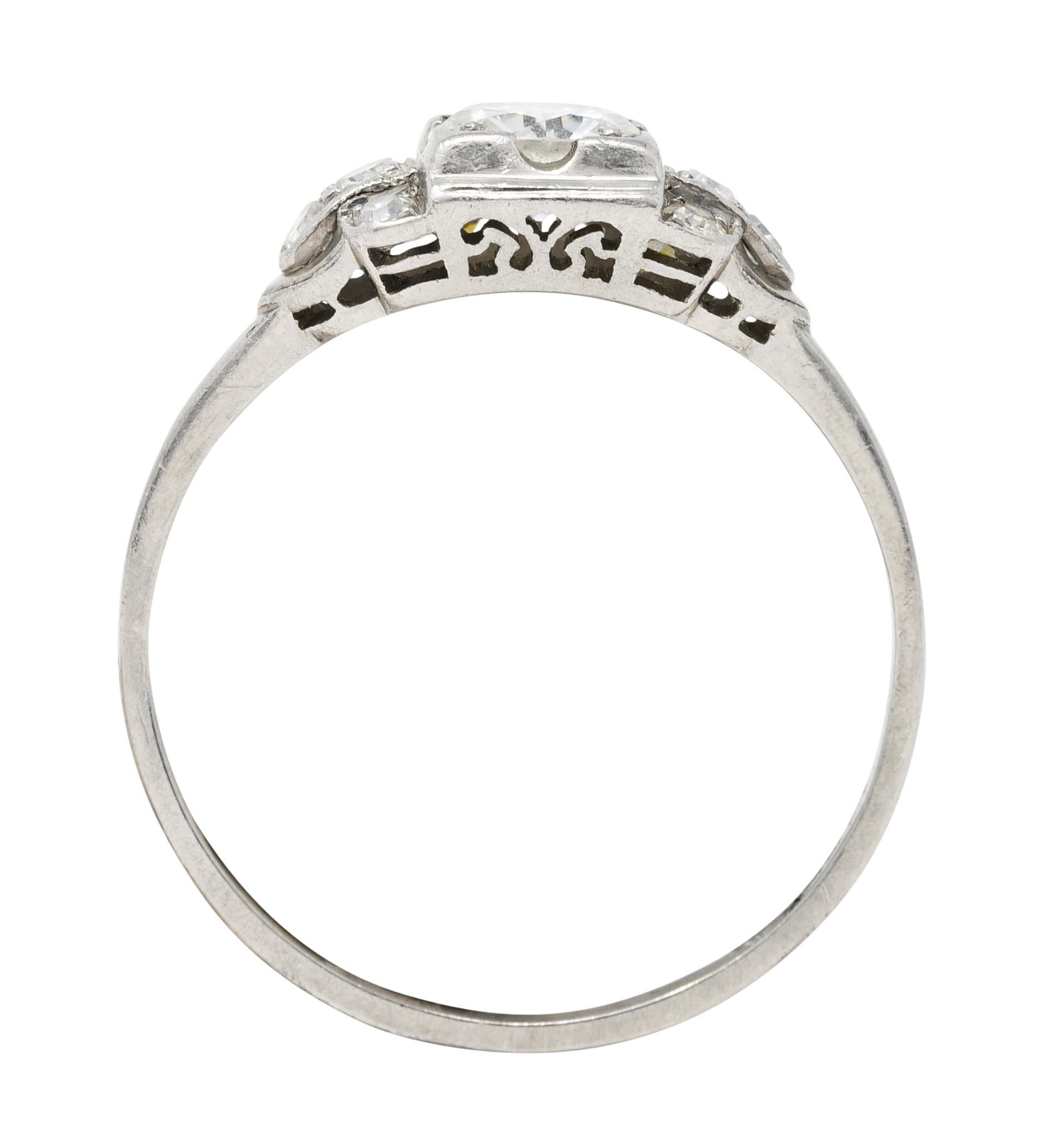 Women's or Men's 1950's Mid-Century 0.65 Carat Diamond Platinum Engagement Ring