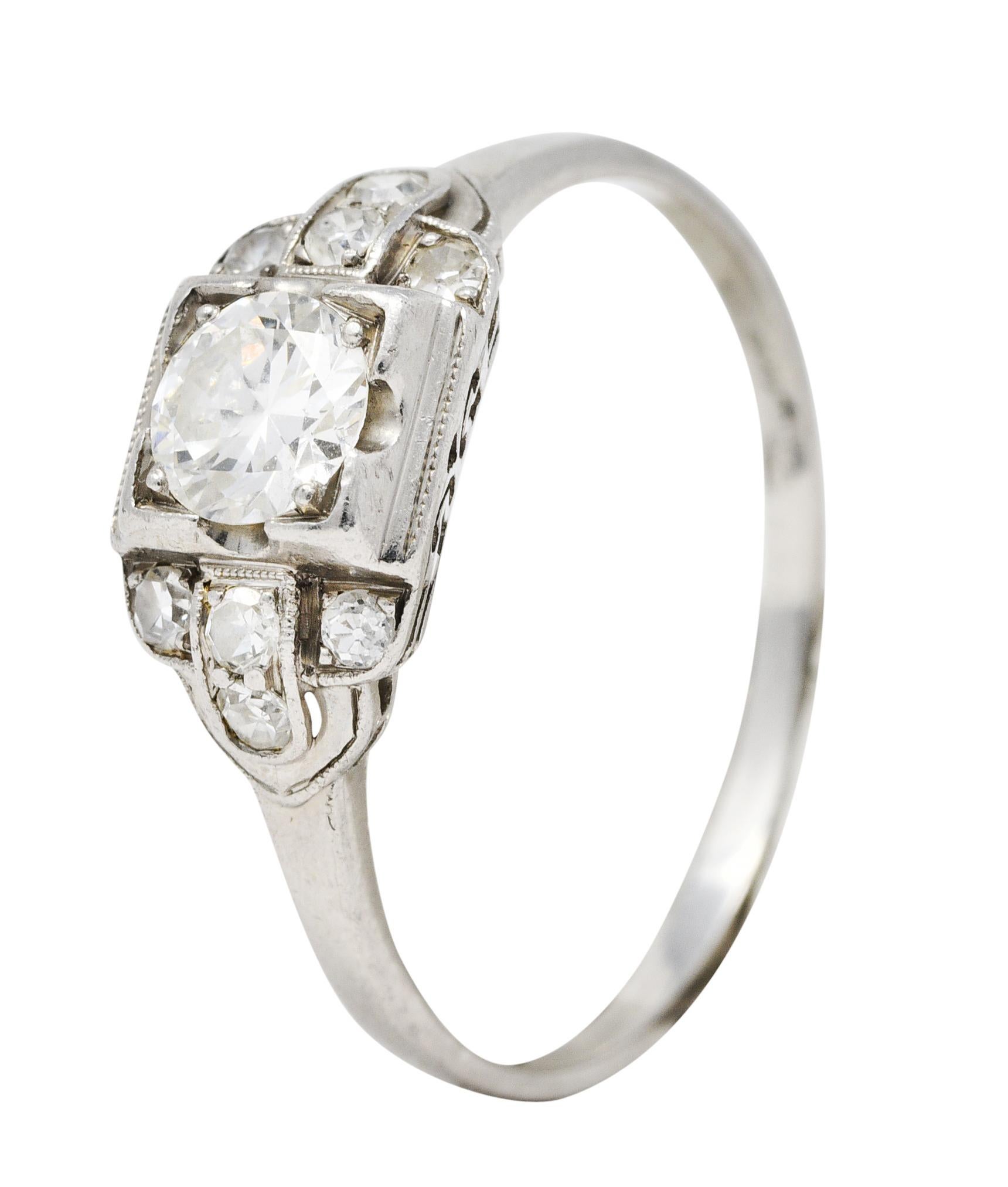 1950's Mid-Century 0.65 Carat Diamond Platinum Engagement Ring 1