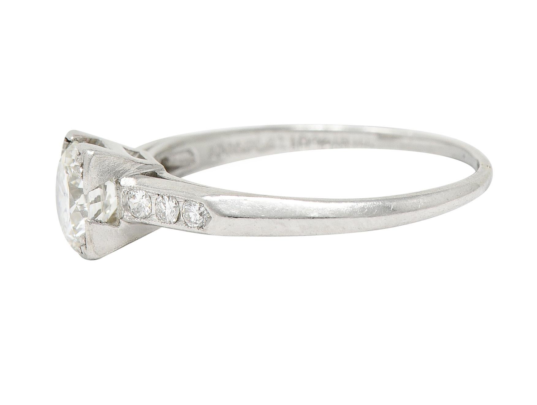 Round Cut 1950's Mid-Century 0.72 Carat Diamond Platinum Engagement Ring For Sale