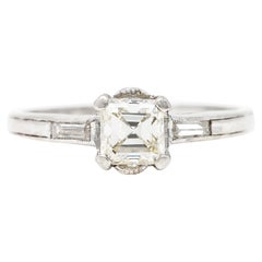 Vintage 1950's Mid-Century 0.75 Carat Asscher Diamond Platinum Engagement Ring