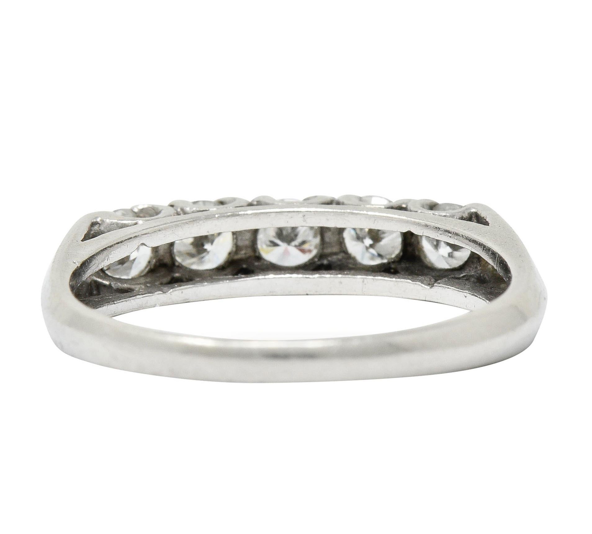 Brilliant Cut 1950's Mid-Century 0.75 Carat Diamond Platinum Fishtail Band Ring For Sale