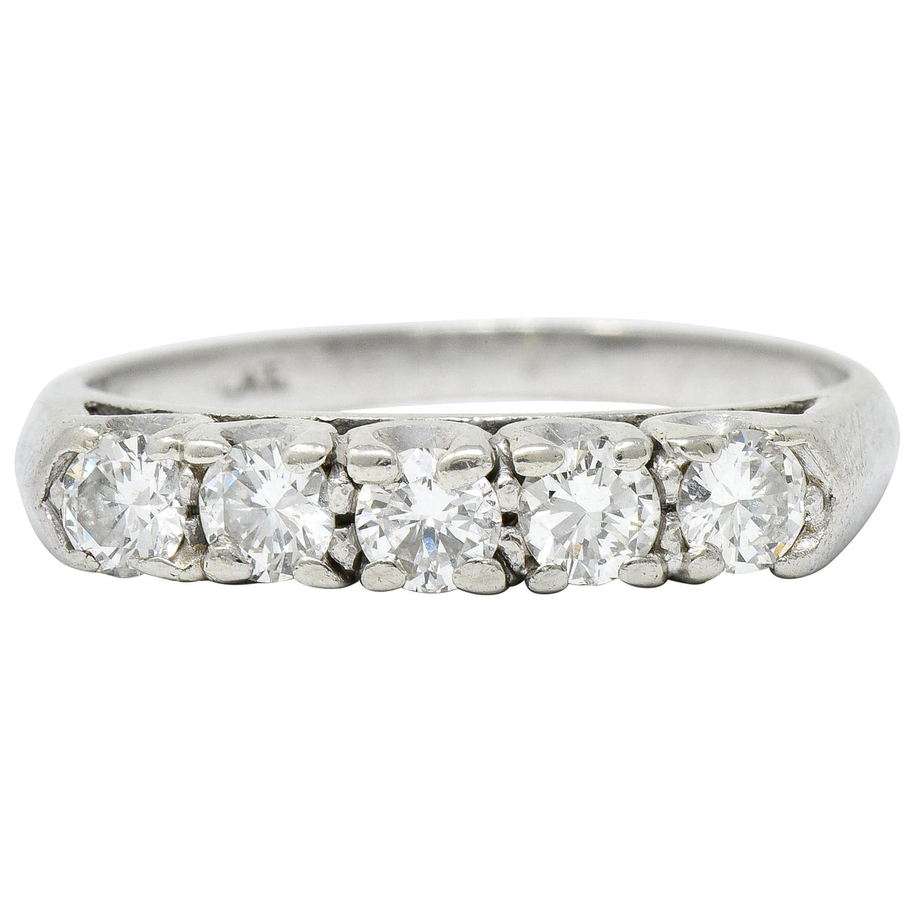 1950's Mid-Century 0.75 Carat Diamond Platinum Fishtail Band Ring For Sale