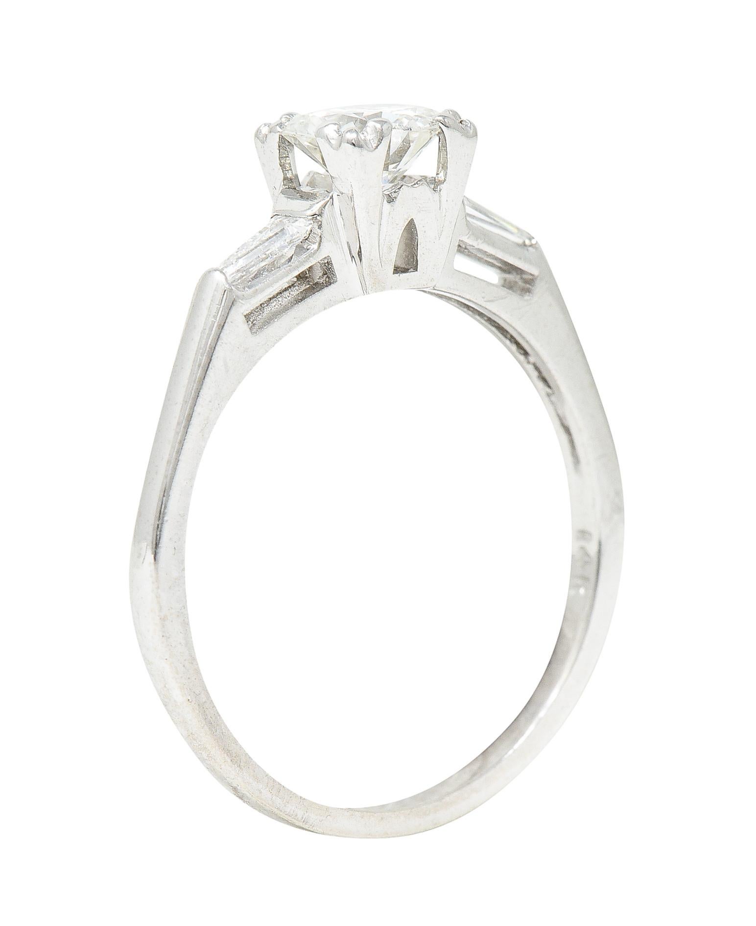 1950's Mid-Century 0.76 Carat Transitional Cut Diamond 14 Karat Engagement Ring For Sale 2