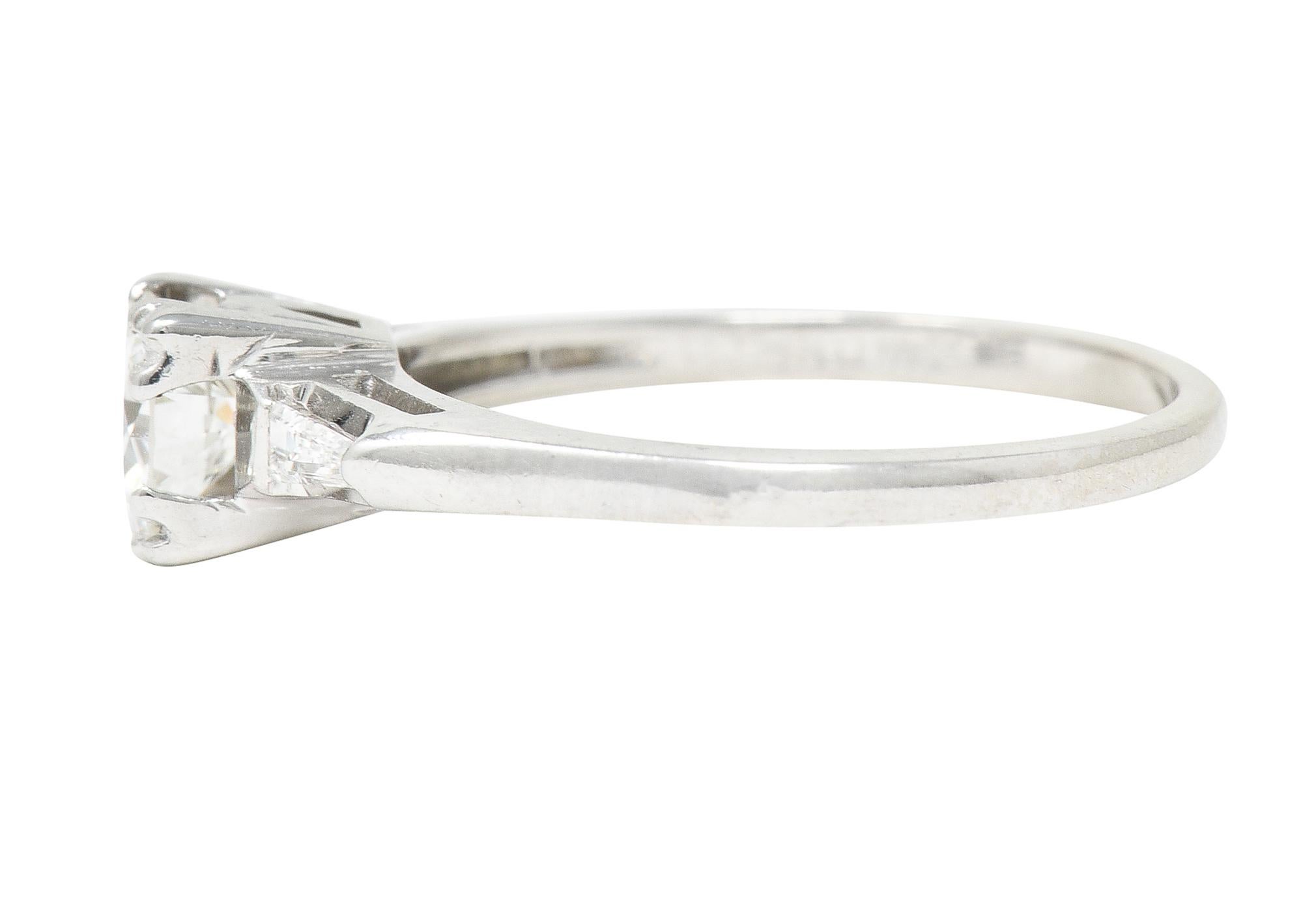 Retro 1950's Mid-Century 0.76 Carat Transitional Cut Diamond 14 Karat Engagement Ring For Sale