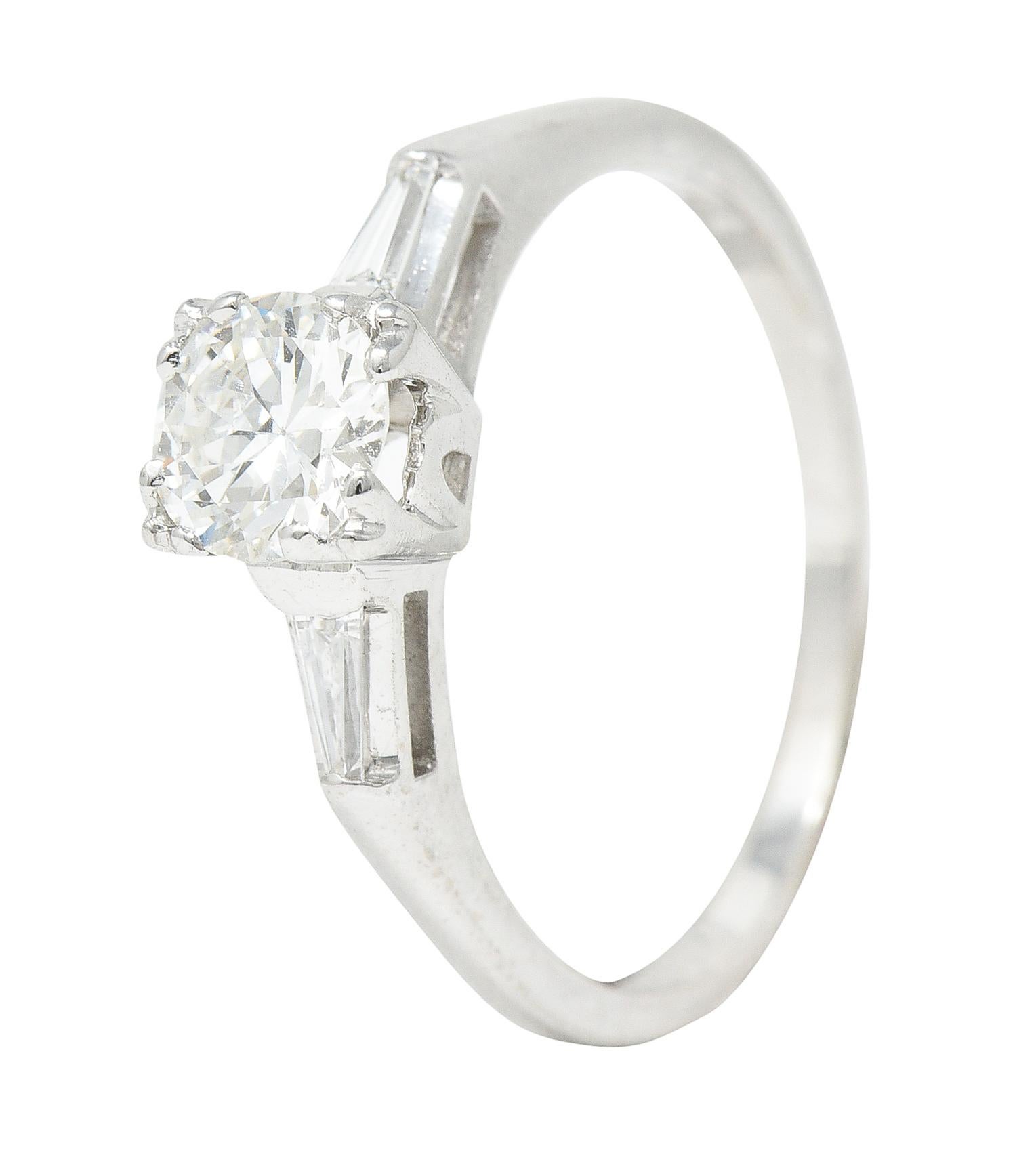 Women's or Men's 1950's Mid-Century 0.76 Carat Transitional Cut Diamond 14 Karat Engagement Ring For Sale