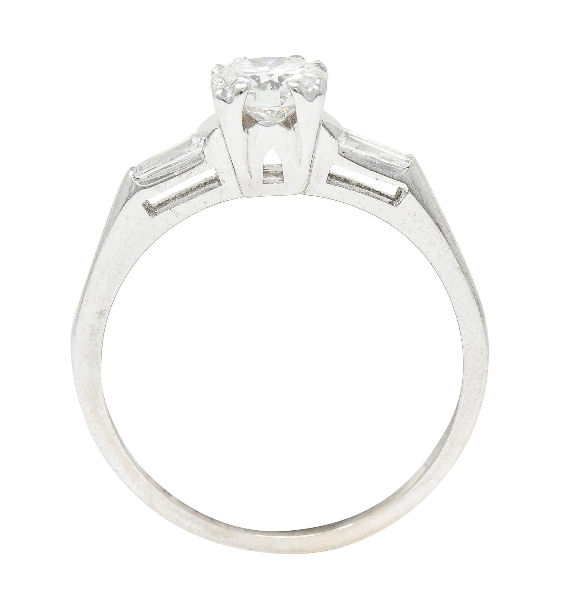 1950's Mid-Century 0.76 Carat Transitional Cut Diamond 14 Karat Engagement Ring For Sale 1