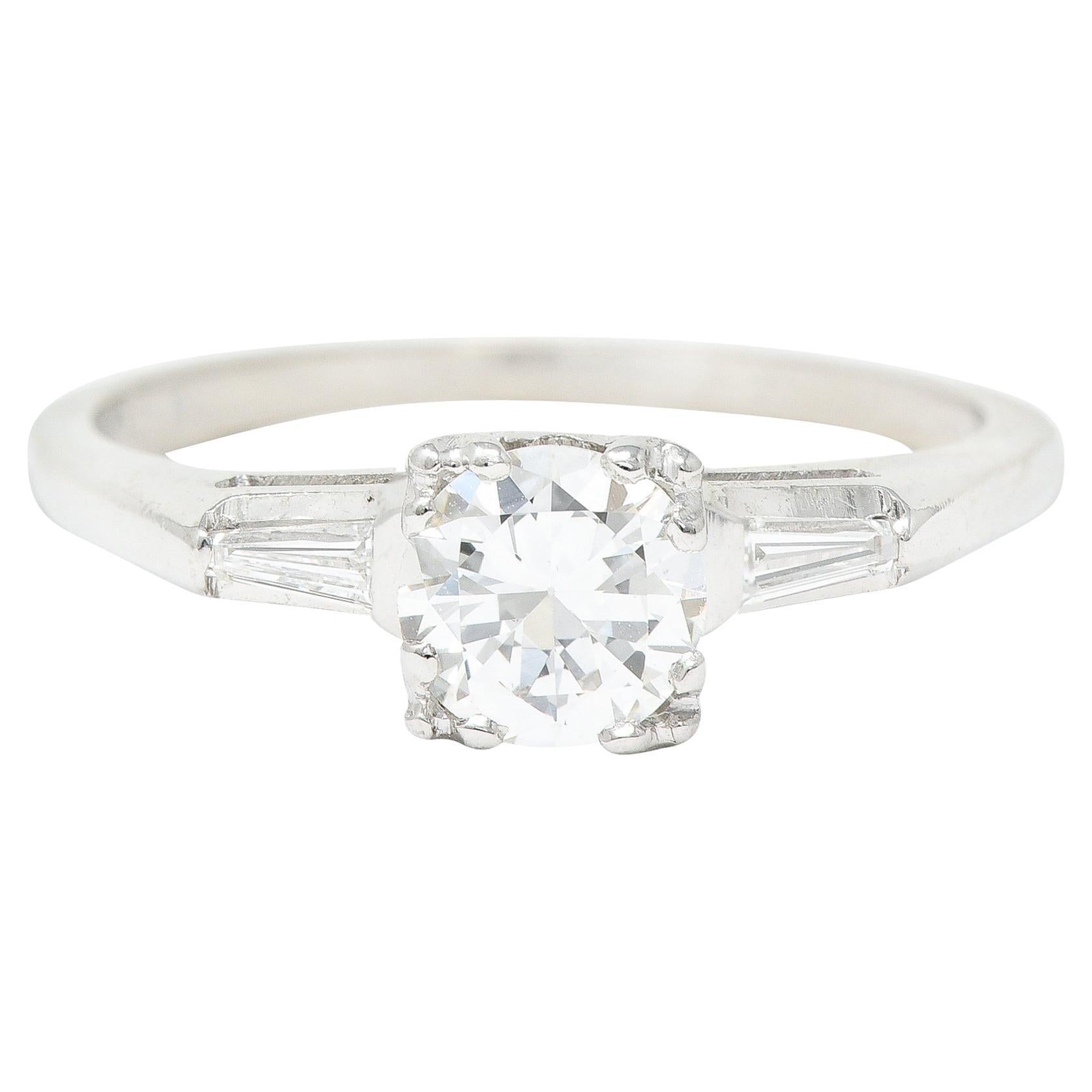 1950's Mid-Century 0.76 Carat Transitional Cut Diamond 14 Karat Engagement Ring For Sale