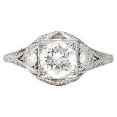 1950
s Mid-Century 0.86 Carat Diamond Platinum Engagement Ring