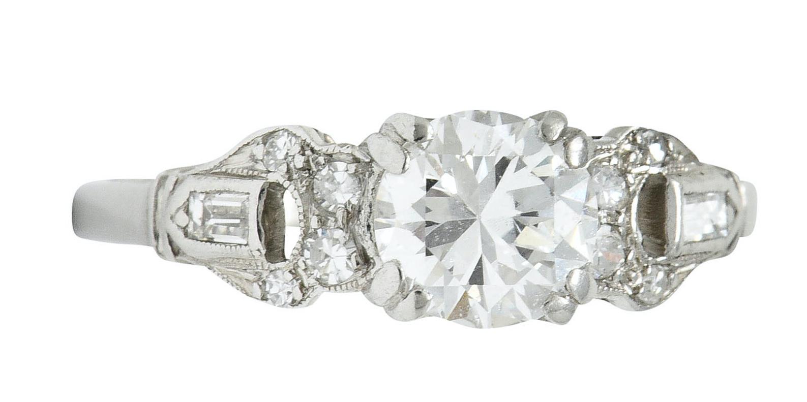 1950s Midcentury 0.89 Carat Diamond Platinum Buckle Engagement Ring 5