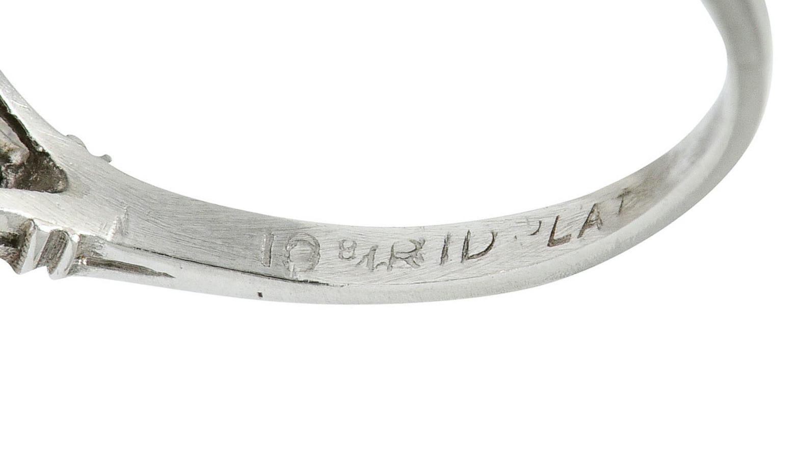 1950s Midcentury 0.89 Carat Diamond Platinum Buckle Engagement Ring 1