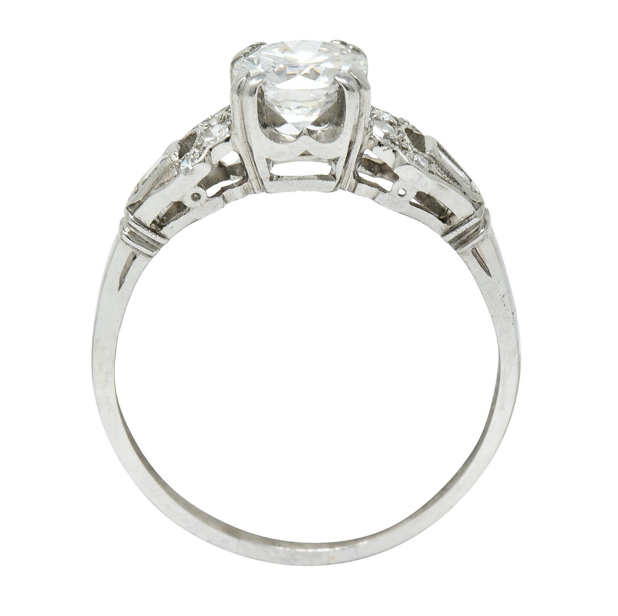 1950s Midcentury 0.89 Carat Diamond Platinum Buckle Engagement Ring 2