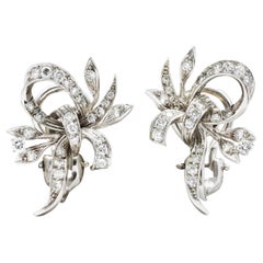 1950's Mid-Century 1.00 Carat Diamond Platinum Ribbon Earrings