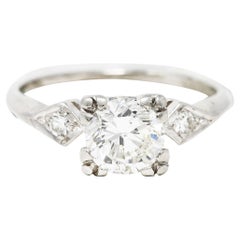 1950
s Mid-Century 1.01 Carats Diamond Platinum Three Stone Engagement Ring
