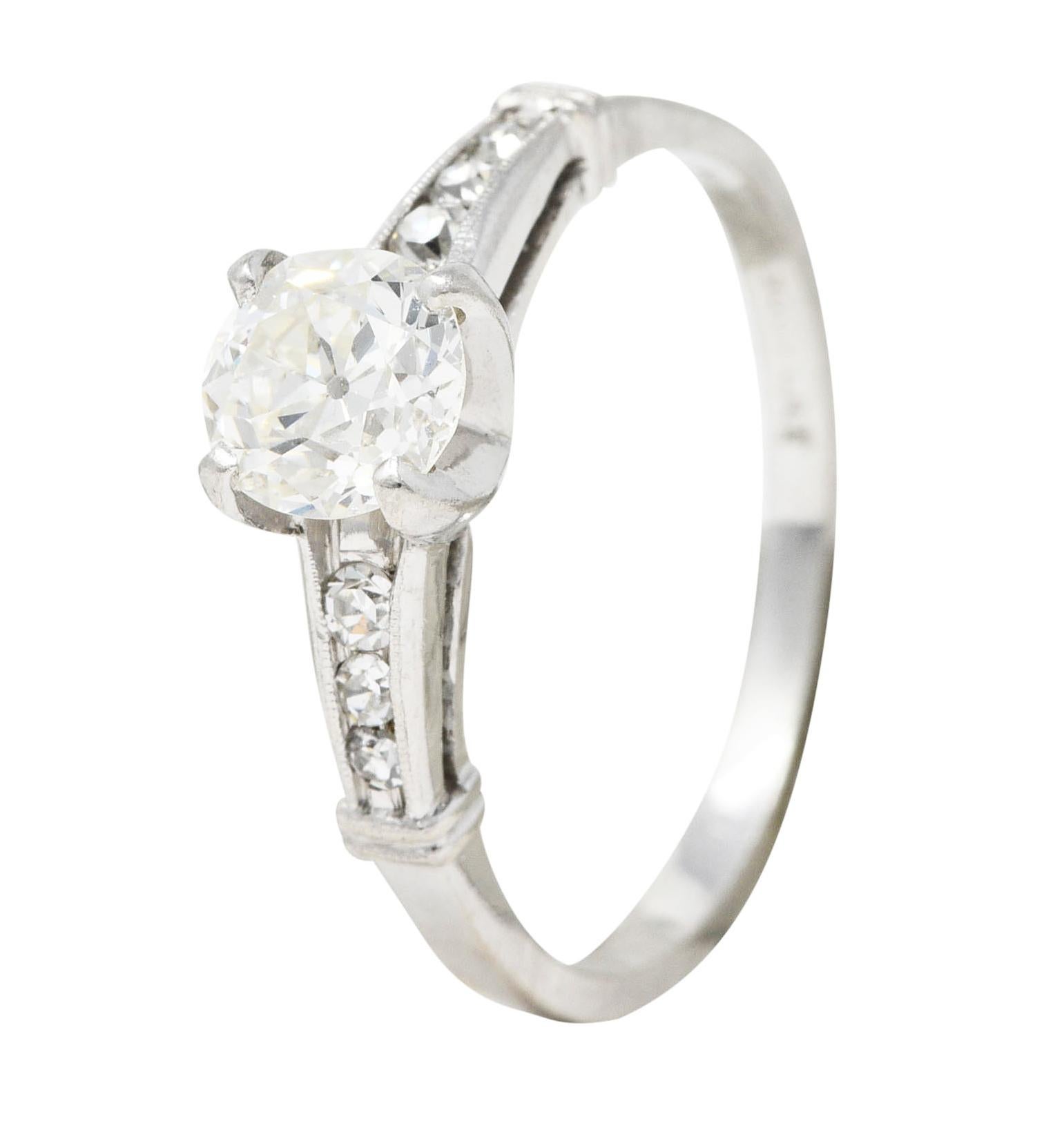 1950's Mid-Century 1.05 Carats Diamond Platinum Engagement Ring For Sale 5