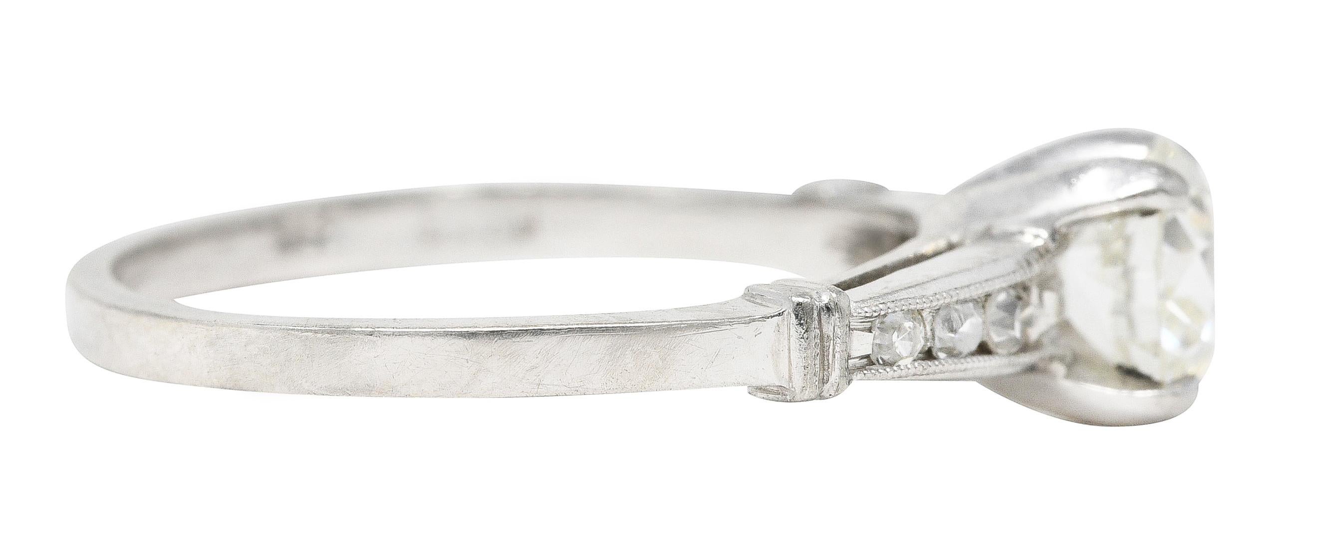 Old European Cut 1950's Mid-Century 1.05 Carats Diamond Platinum Engagement Ring For Sale