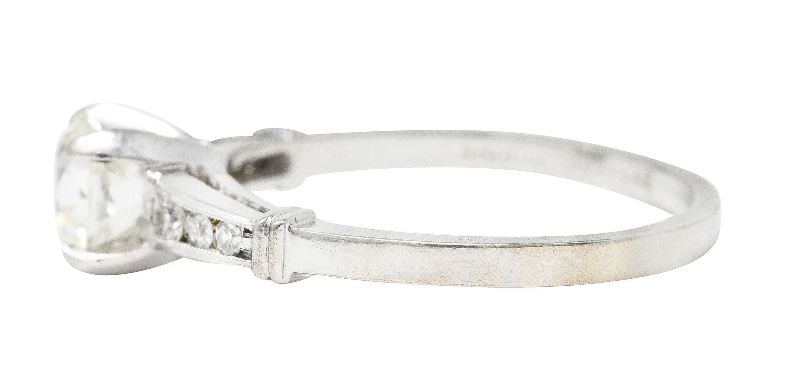 Women's or Men's 1950's Mid-Century 1.05 Carats Diamond Platinum Engagement Ring For Sale