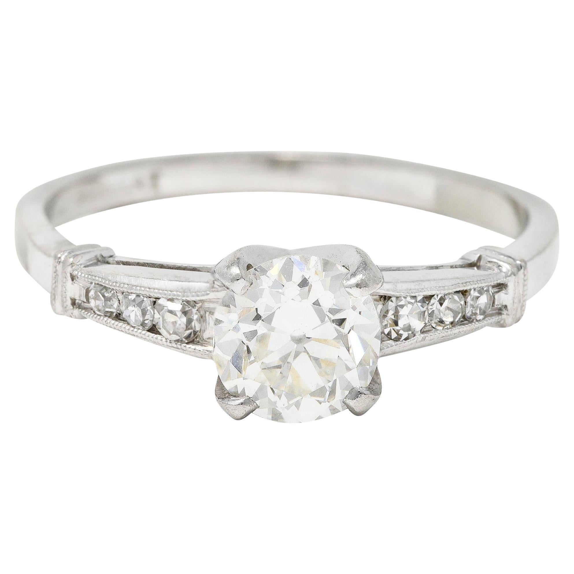 1950's Mid-Century 1.05 Carats Diamond Platinum Engagement Ring For Sale