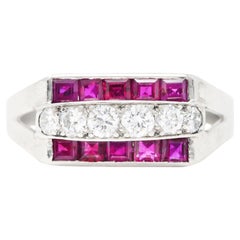 1950's Mid-Century 1.05 Carats Ruby Diamond Platinum Band Ring