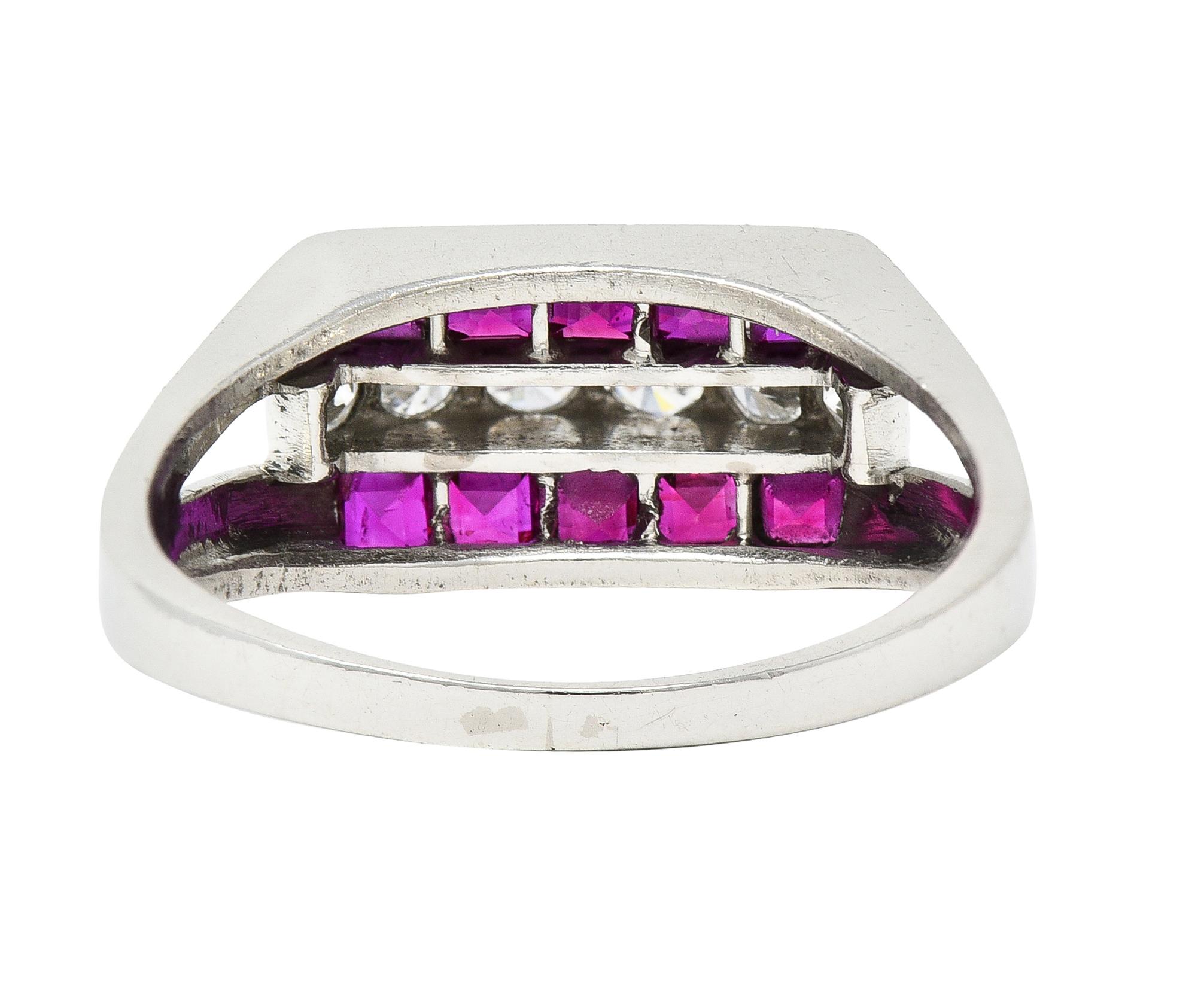 Women's or Men's 1950's Mid-Century 1.05 CTW Ruby Diamond Platinum Band Ring For Sale