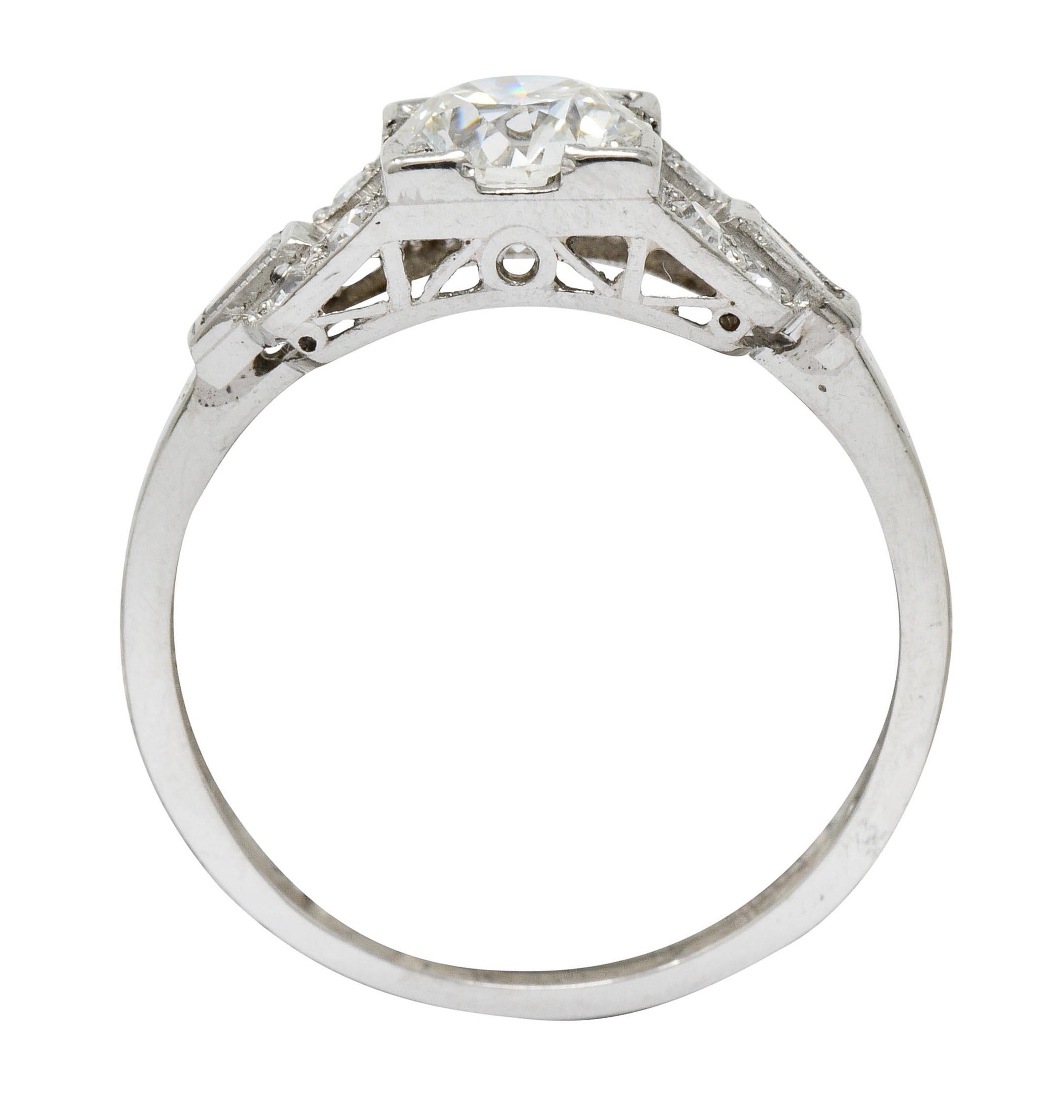 1950's Mid-Century 1.07 CTW Diamond Platinum Buckle Engagement Ring For Sale 3