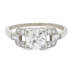 1950's Mid-Century 1.07 CTW Diamond Platinum Buckle Engagement Ring