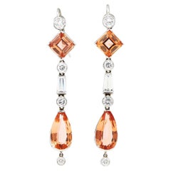 1950's Mid-Century 10.75 Carats Imperial Topaz Diamond Platinum Vintage Earrings