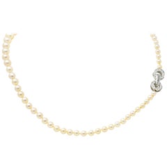 1950s Midcentury 1.08 Carat Diamond Pearl Platinum Strand Necklace