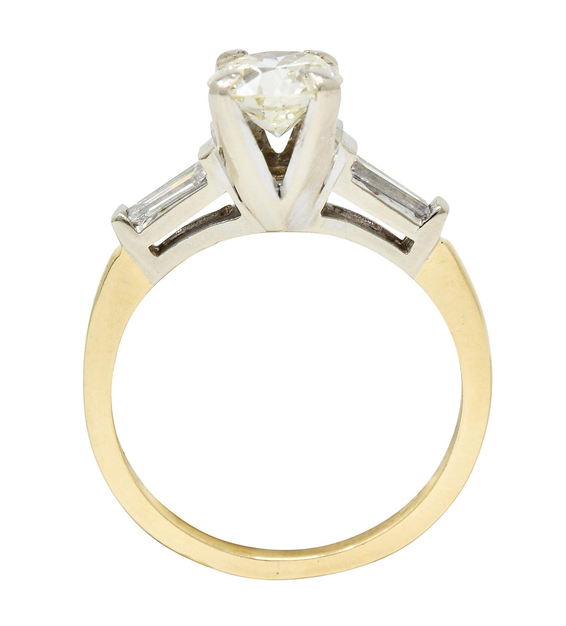 1950's Mid-Century 1.11 Carats Diamond 14 Karat Two-Tone Engagement Ring GIA 3