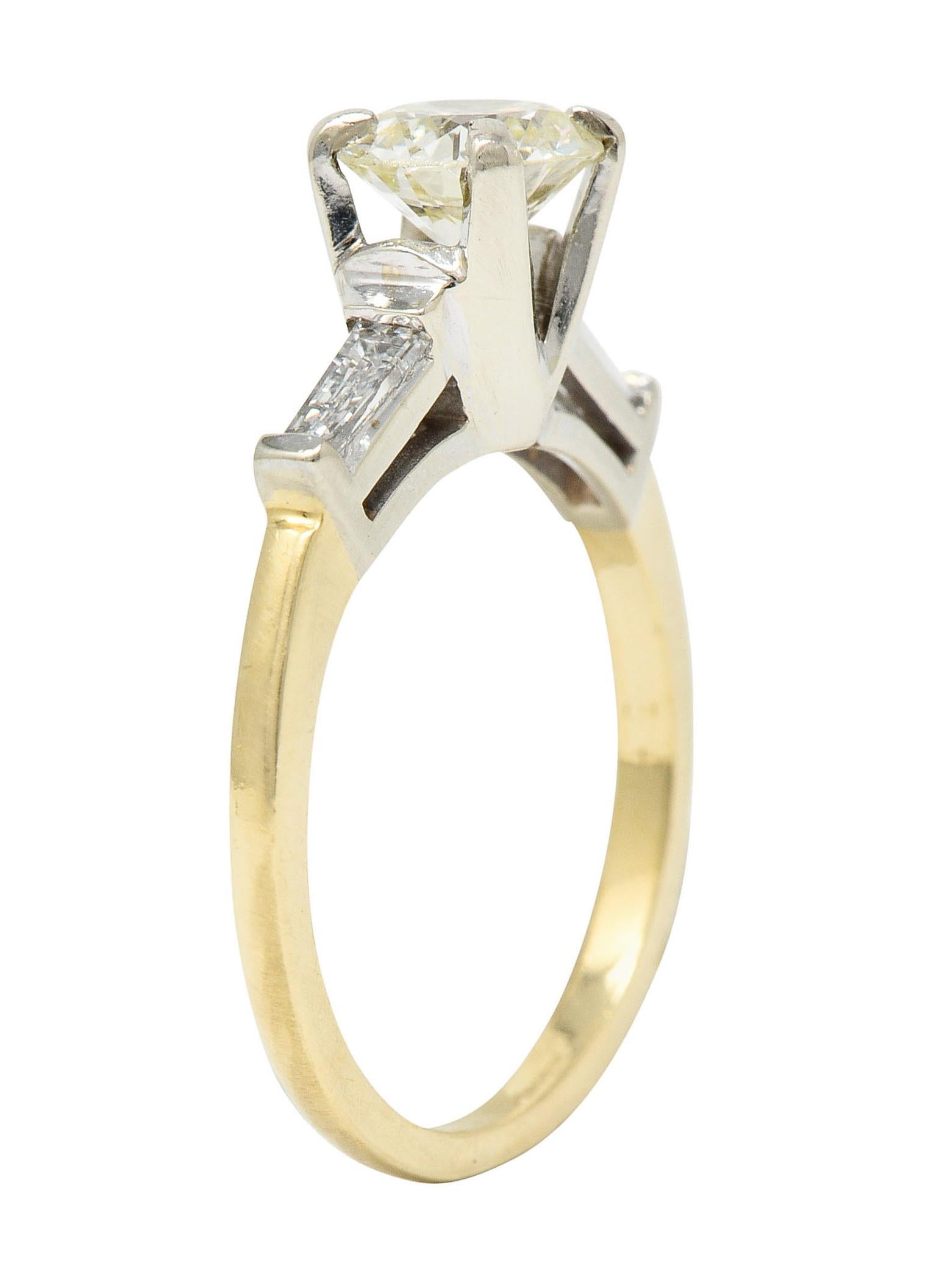 1950's Mid-Century 1.11 Carats Diamond 14 Karat Two-Tone Engagement Ring GIA 4