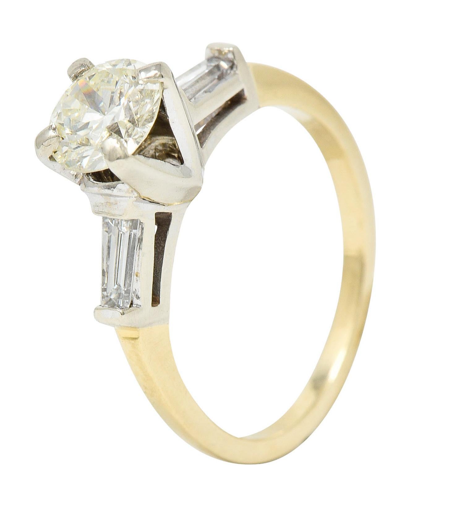 1950's Mid-Century 1.11 Carats Diamond 14 Karat Two-Tone Engagement Ring GIA 5