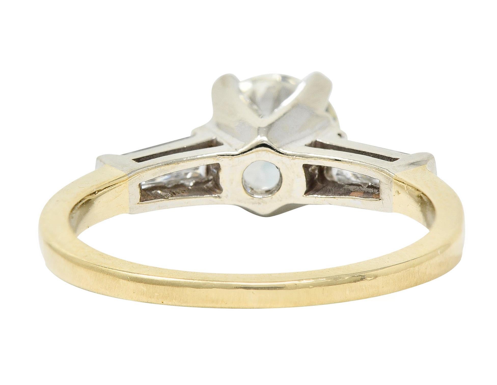Retro 1950's Mid-Century 1.11 Carats Diamond 14 Karat Two-Tone Engagement Ring GIA