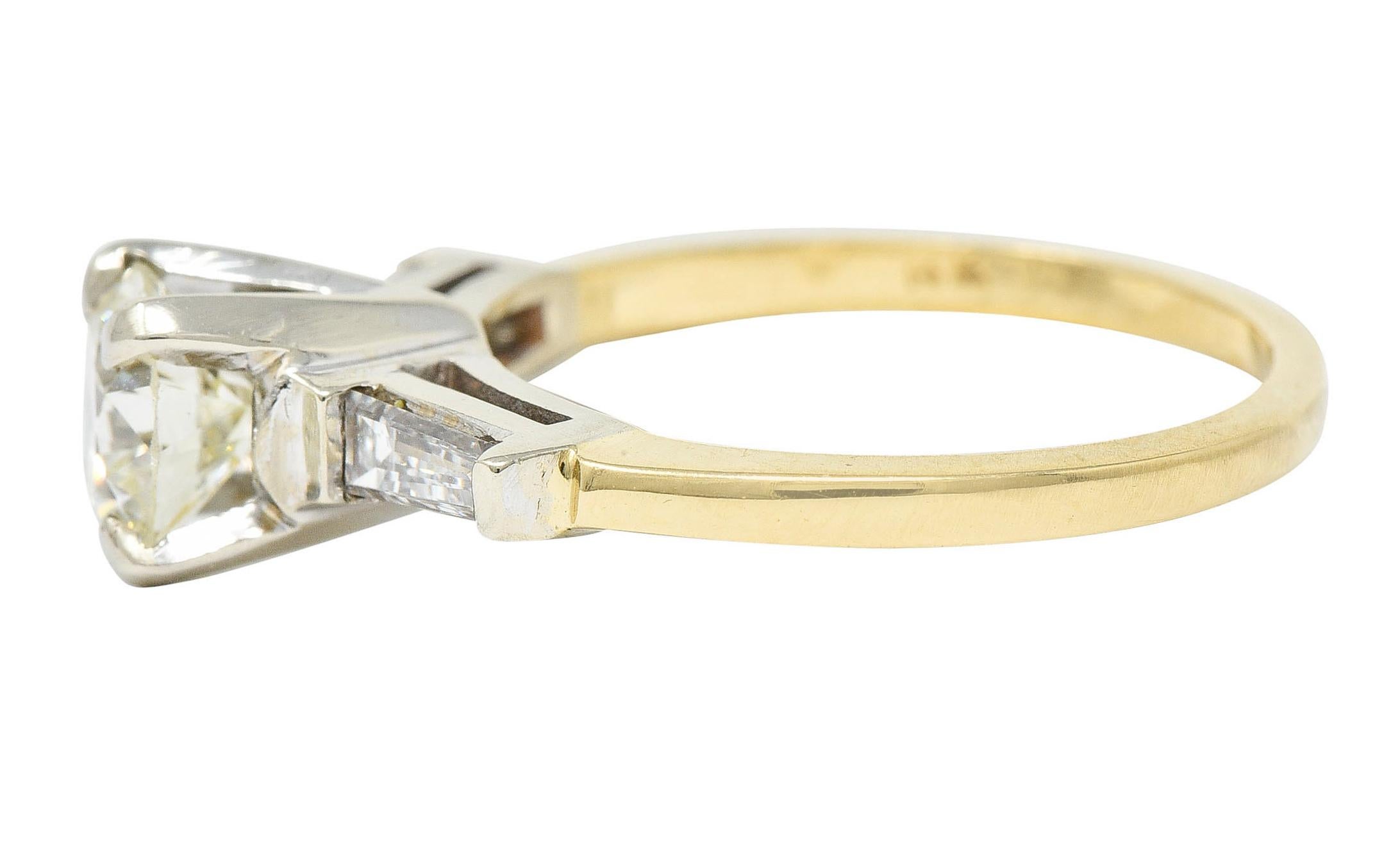 Brilliant Cut 1950's Mid-Century 1.11 Carats Diamond 14 Karat Two-Tone Engagement Ring GIA