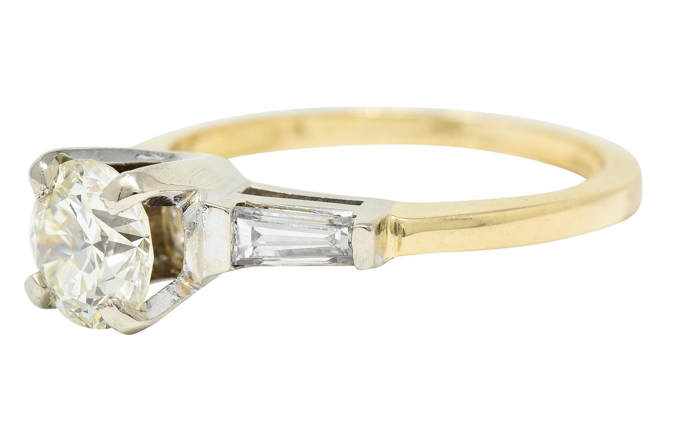 1950's Mid-Century 1.11 Carats Diamond 14 Karat Two-Tone Engagement Ring GIA In Excellent Condition In Philadelphia, PA