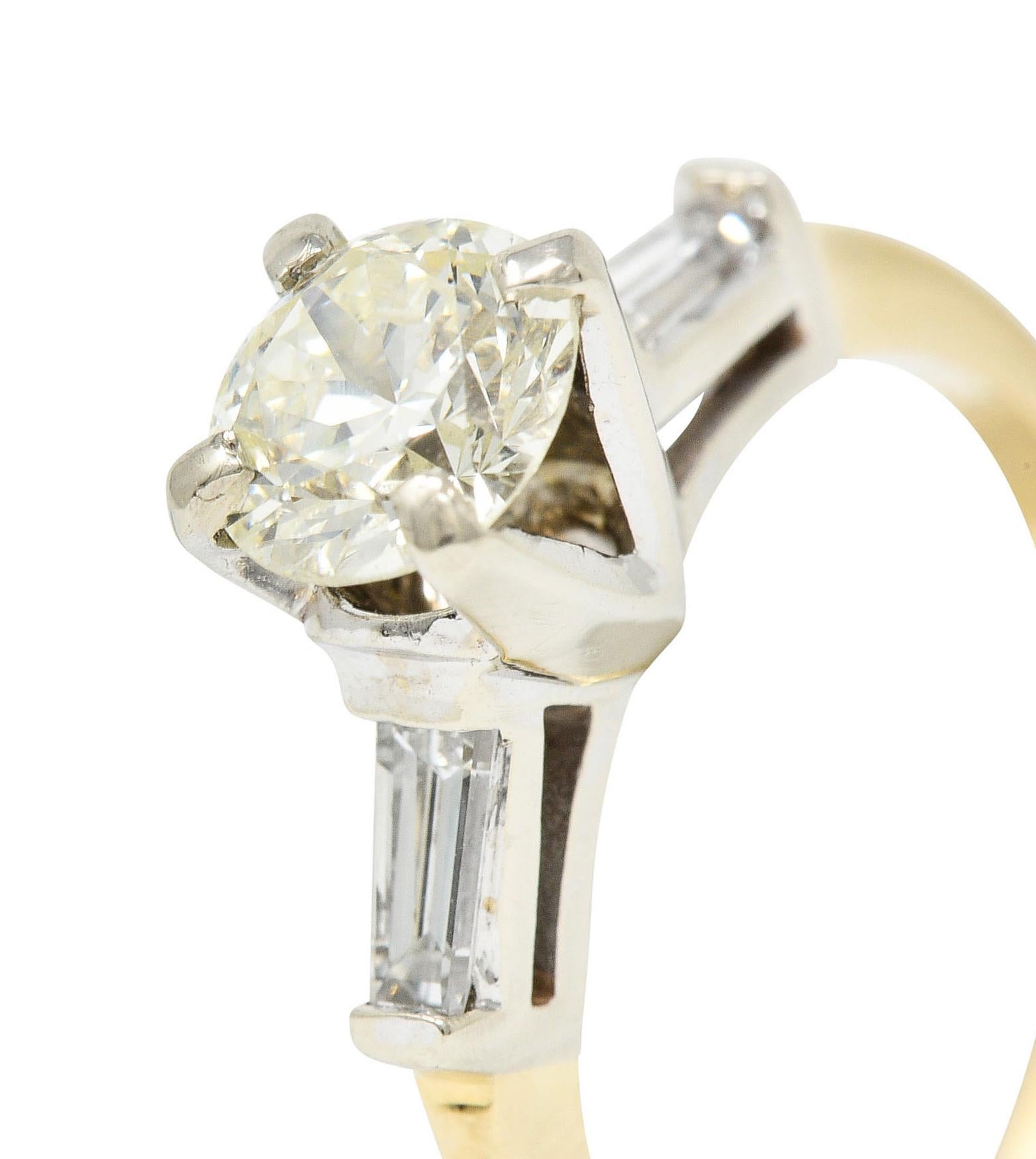 Women's or Men's 1950's Mid-Century 1.11 Carats Diamond 14 Karat Two-Tone Engagement Ring GIA