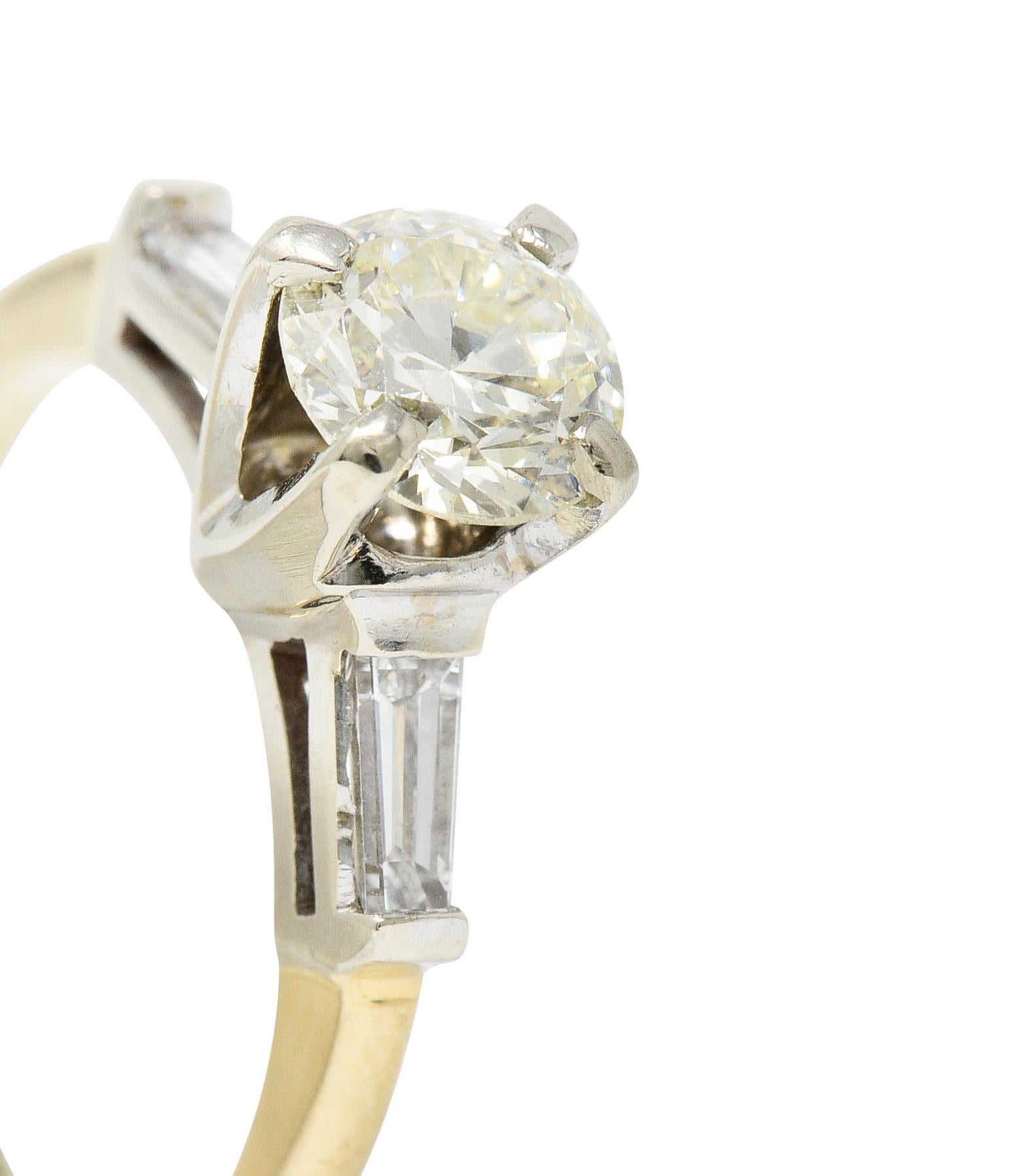 1950's Mid-Century 1.11 Carats Diamond 14 Karat Two-Tone Engagement Ring GIA 2