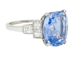 1950's Mid-Century 11.15 Carats No Heat Ceylon Sapphire Diamond Platinum Ring