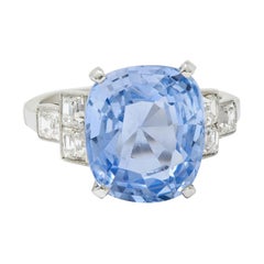1950
s Mid-Century 11.15 Carats No Heat Ceylon Sapphire Diamond Platinum Ring