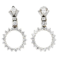 1950's Mid-Century 1.18 Carat Diamond Platinum 14 Karat Gold Drop Earrings