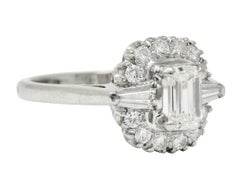 1950s Midcentury 1.21 Carat Diamond Platinum Cluster Ring