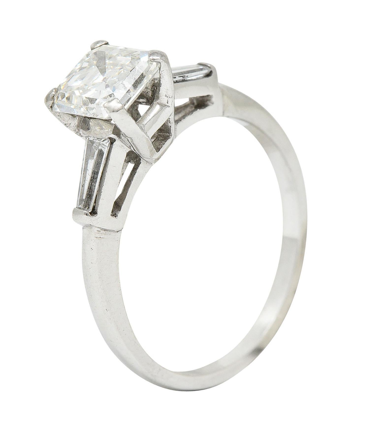 1950's Mid-Century 1.24 Carats Asscher Diamond Platinum Engagement Ring GIA 5