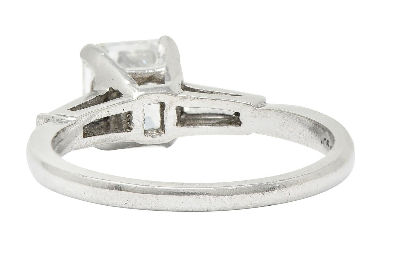 Asscher Cut 1950's Mid-Century 1.24 Carats Asscher Diamond Platinum Engagement Ring GIA