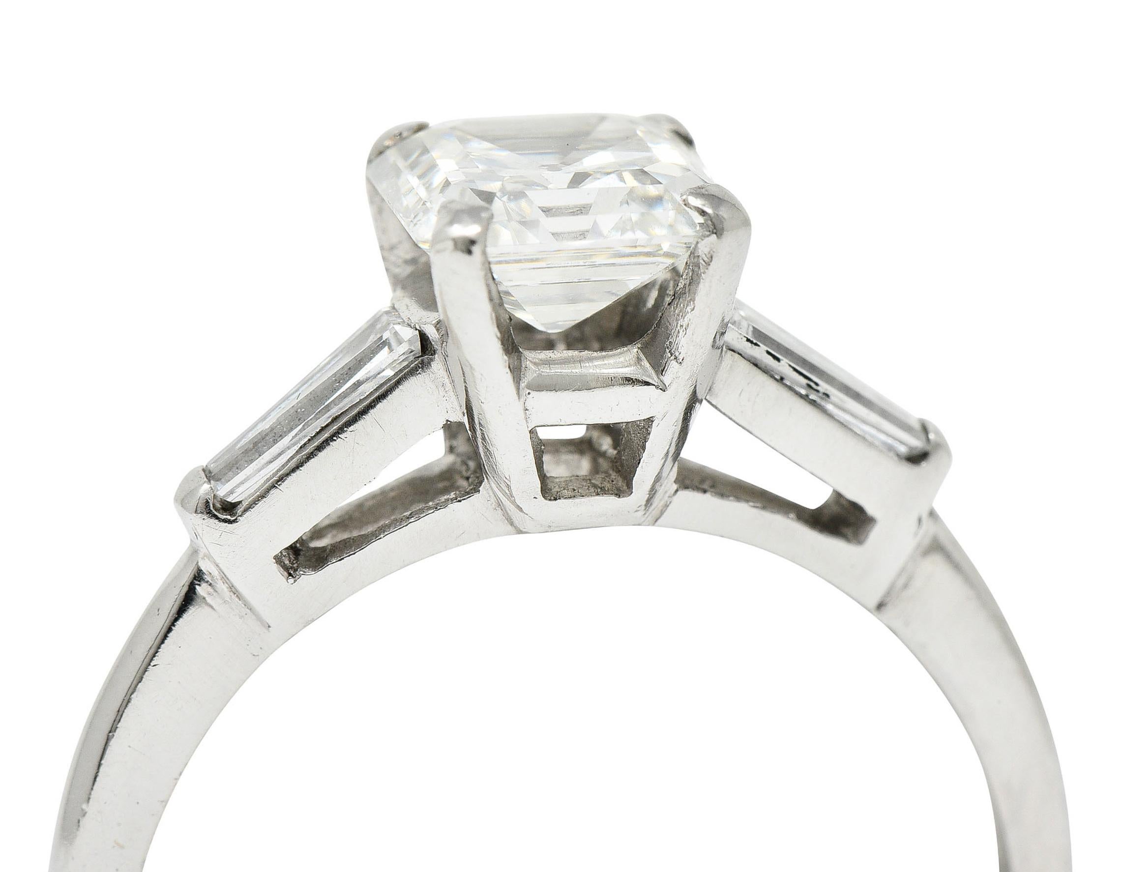 1950's Mid-Century 1.24 Carats Asscher Diamond Platinum Engagement Ring GIA 2