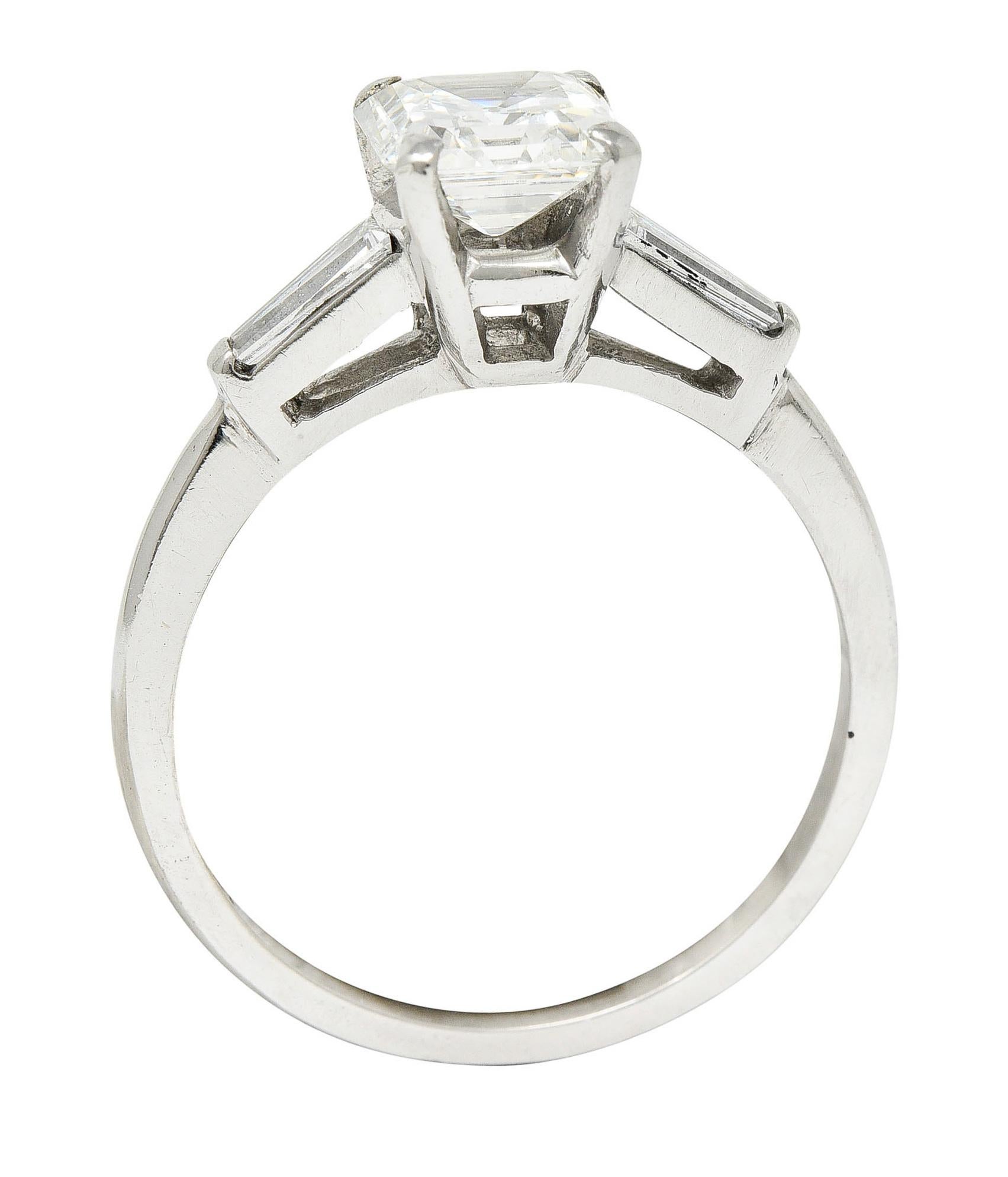 1950's Mid-Century 1.24 Carats Asscher Diamond Platinum Engagement Ring GIA 3